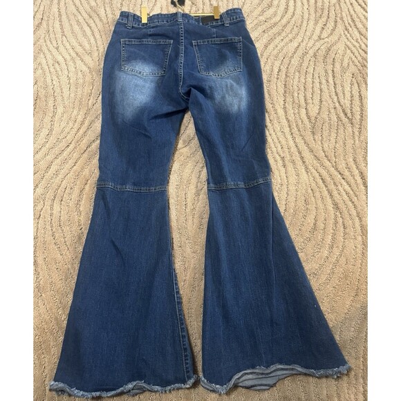 Lil Bees Bohemian Bell Bottom Dark Denim Size 10 Woman’s Hippie 70s Style - Picture 4 of 8